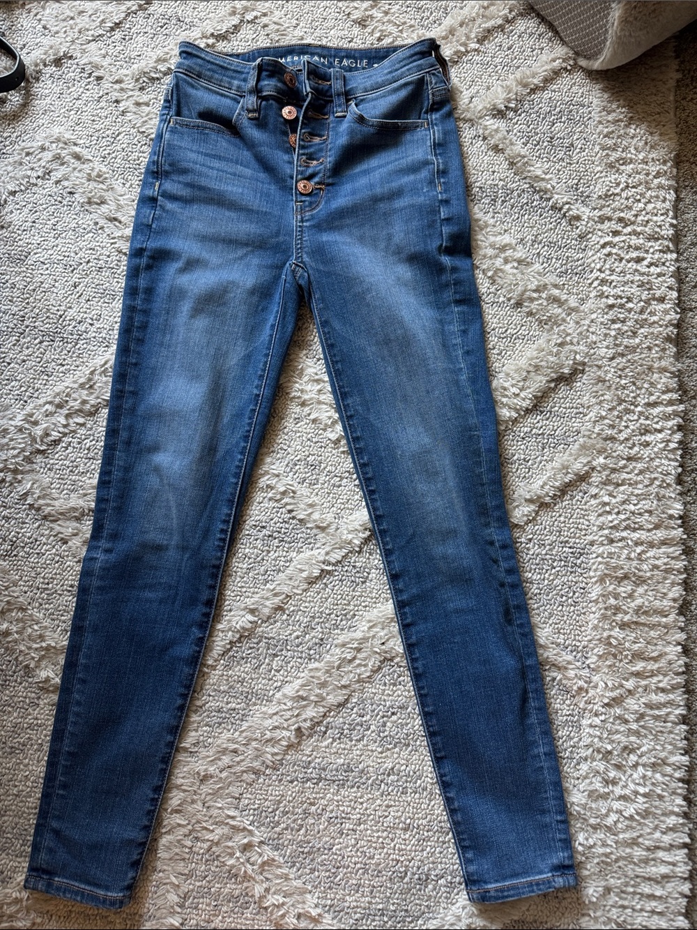 American Eagle Outfitters High-Rise Button-Fly Skinny Jeans - Dark Blue